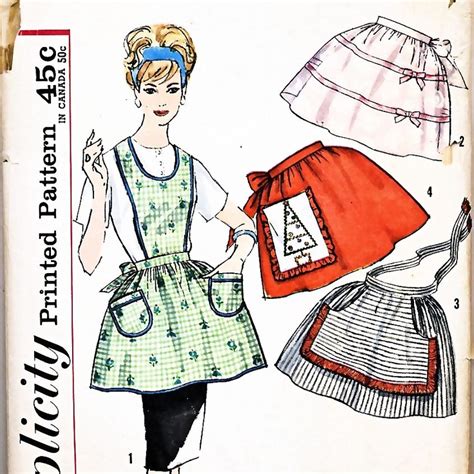 One Yard Apron Pattern Vintage 1950s Simplicity 4213 With Holiday