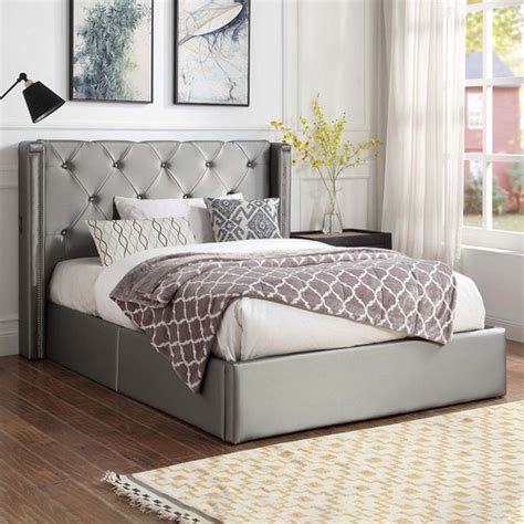 Silver Benitez Faux Leather Gas Lift Storage Bed With Usb Ports Size