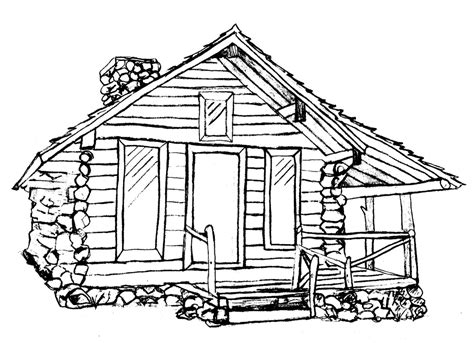 Log Cabin Clip Art Sketch Coloring Page