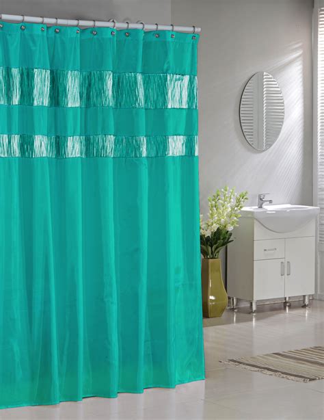 Teal Faux Silk Fabric Shower Curtain Shimmering Metallic Accents