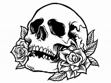 Drawn Skull With Roses/floral/tattoo Design/cricut/cut File/file in Svg ...