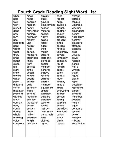 Fourth Grade Sight Word Worksheets In 2020 4th Grade Sight Words