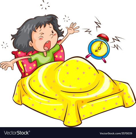 A Drawing Of A Girl Waking Up With An Alarm On A White Background