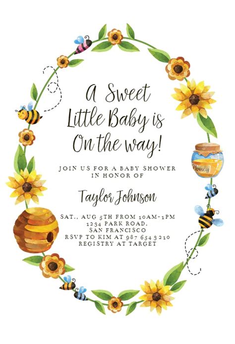 Bumble Bee Invite Be1 Editable Bee Baby Shower Invitation Honey Bee