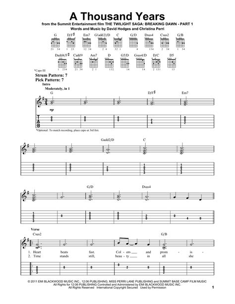 A Thousand Years Partition Par Christina Perri Tablature Guitare