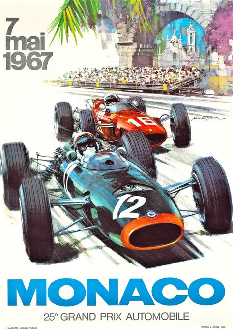 Künstlerische Illustration 1967 Monaco Grand Prix Racing Poster