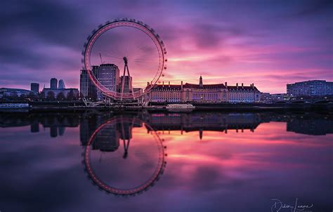 Sunset Reflection River London Thames Ferris Wheel Hd Wallpaper