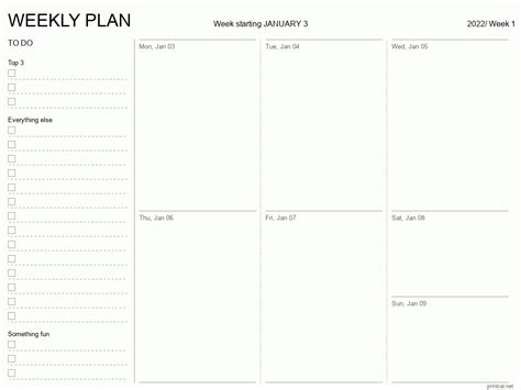 Printable 2022 Weekly Planner Auto Filled Date Template