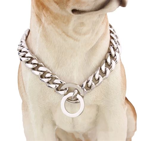 Strong Silver Titanium Steel Slip Dog Collar Metal Dogs Training Pet