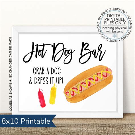 Printable Hot Dog Bar Sign Printable Hot Dog Table Sign Hot Etsy Uk