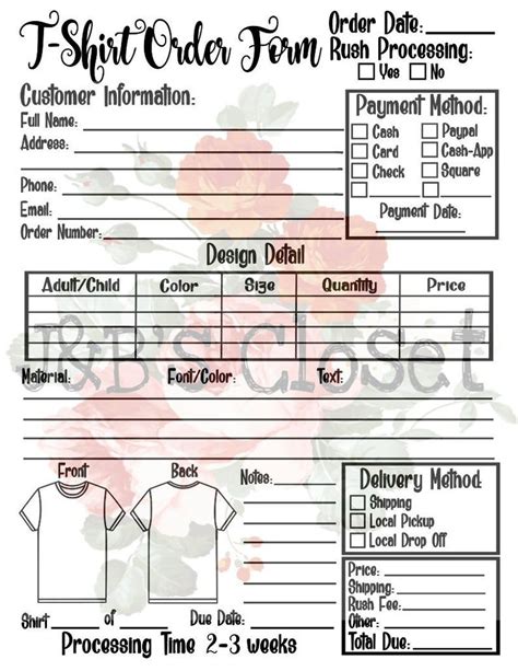 Updated T Shirt Order Form Svgpng Etsy Shirt Order Order Form