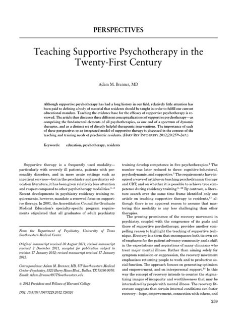 Teaching Supportive Psychotherapy 2012 Pdf Psychotherapy Psychiatry