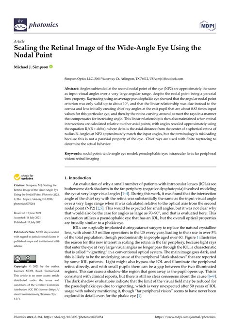 Pdf Scaling The Retinal Image Of The Wide Angle Eye Using The Nodal Point