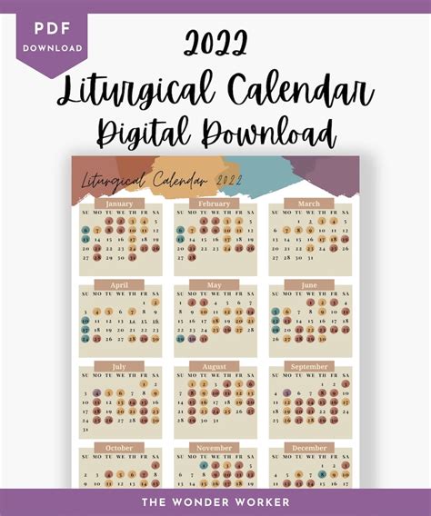 2022 Catholic Liturgical Calendar Year At A Glance And Etsy