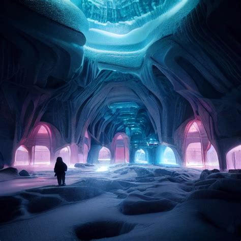 Hidden Futuristic Ice City Hidden In Deep Frozen Cave Midjourney