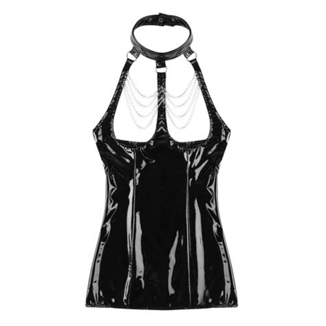 Sexy Womens Faux Leather Cupless Sleeveless Bodycon Short Mini Dress Clubwear Ebay