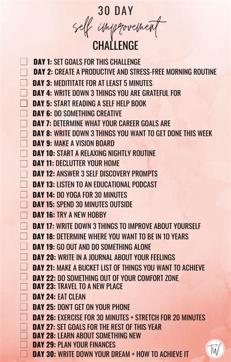 30 Day Self Improvement Challenge Free Checklist Thriving Wonders