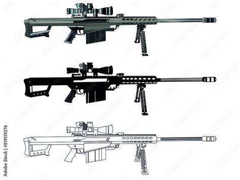 Barrett M82 Sniper Rifle Coloring Page And Colorful Clipart Character