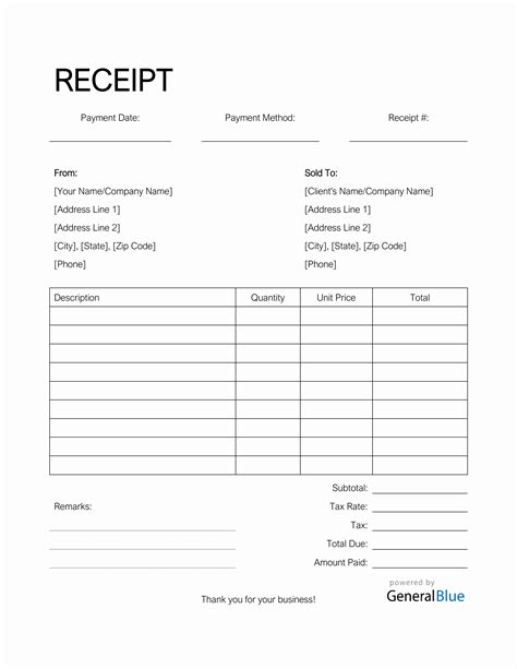 Blank Receipt Template In Word Simple