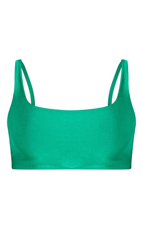 Green Scoop Neck Longline Bikini Top Prettylittlething Usa