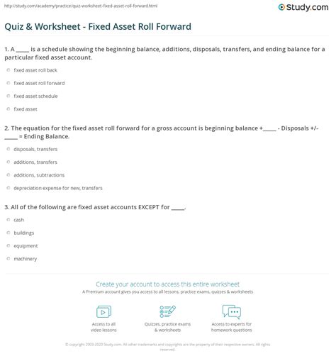Quiz And Worksheet Fixed Asset Roll Forward