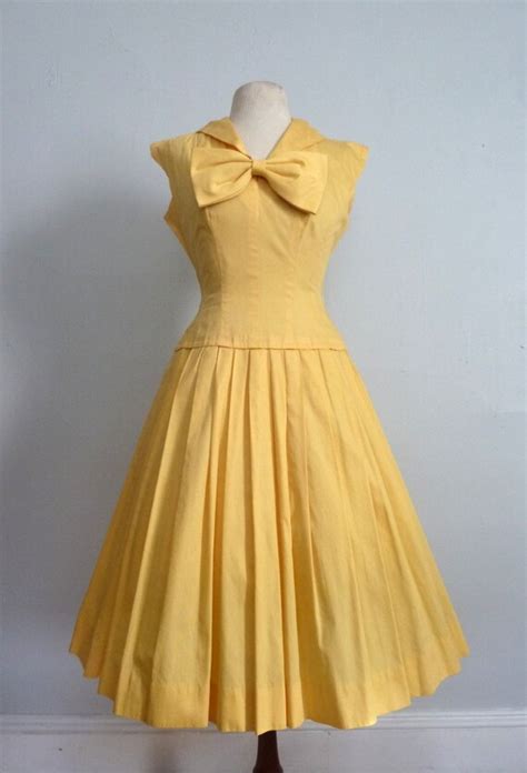 1950s Lemon Drop Dress Bow Dress 50s Yellow Dress