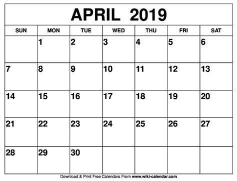 Blank April 2019 Calendar Printable On We Heart It