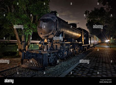 Vintage Train Steam Train Night Thailand Locomotive Nighttime Stock
