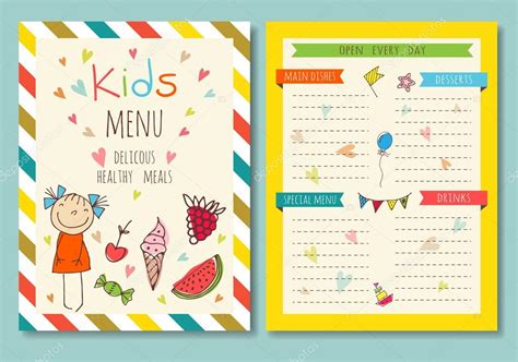 Cute Colorful Kids Meal Menu Vector Template Stock Vector Image By