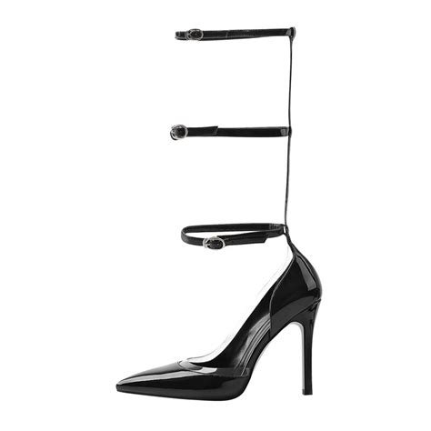 Richealnana Summer Pointed Toe Black Thin High Heel Patent Leather