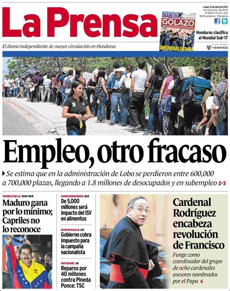 Newspaper La Prensa Honduras Newspapers In Honduras Mondays