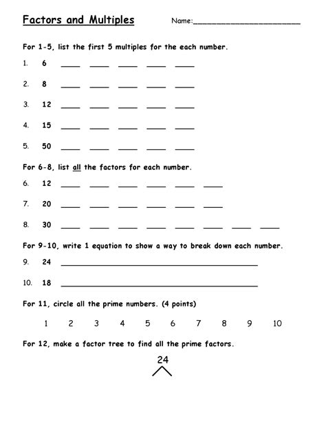 Identifying Factors And Multiples Worksheet