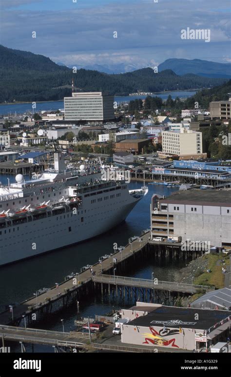 Juneau Harbor Princess Cruise Ship Southeast Ak Summer Scenic Stock