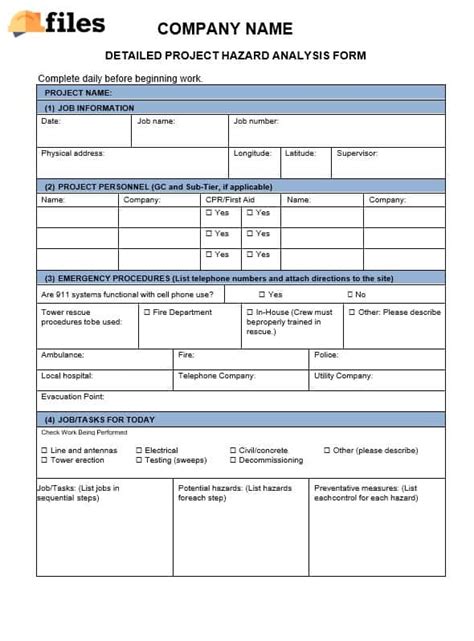 Detailed Project Hazard Analysis Form Construction Documents And