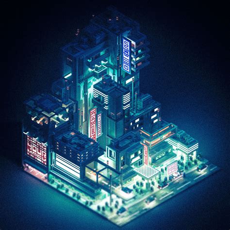 Created A Little Futuristic City In Voxels With Magica Voxel And