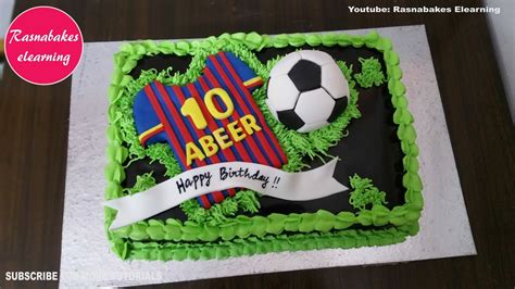 The football can be a flat design cut from a sugar cookie or another likewise simple cookie. fcb soccer football birthday chocolate cake simple easy ...