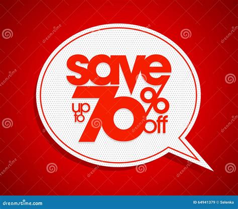 Sale Coupon Design Save Up To 70 Percents Off Speech Bubble Stock