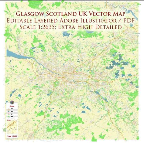 Glasgow Scotland UK City Vector Map Exact High Detailed Editable Adobe