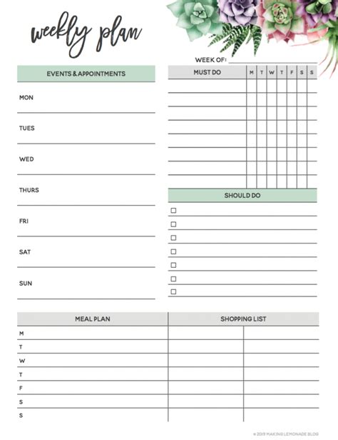 Weekly Planner Template Daily Planner Printable Weekly Planner