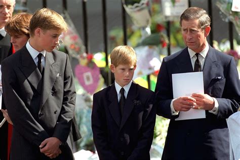 Prince Harry Standing With His Brother Prince William And His Father