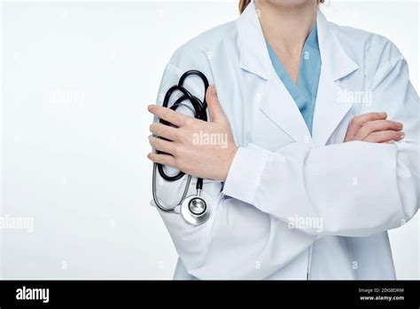 Close Up Of A Female Doctor With Stethoscope No Face Stock Photo Alamy