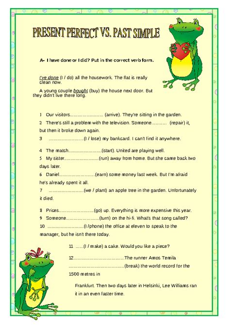 Present Perfect Vs Past Simple Worksheet