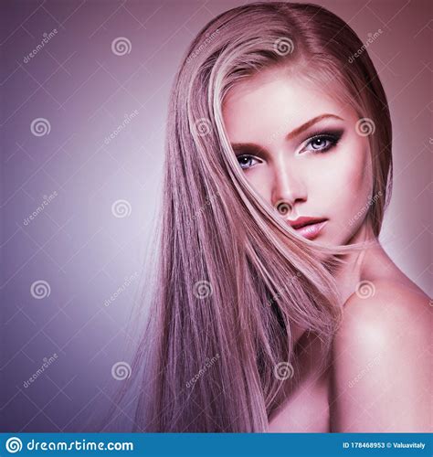 Pretty Face Of Young Woman With Long White Hair Stock Image Image Of