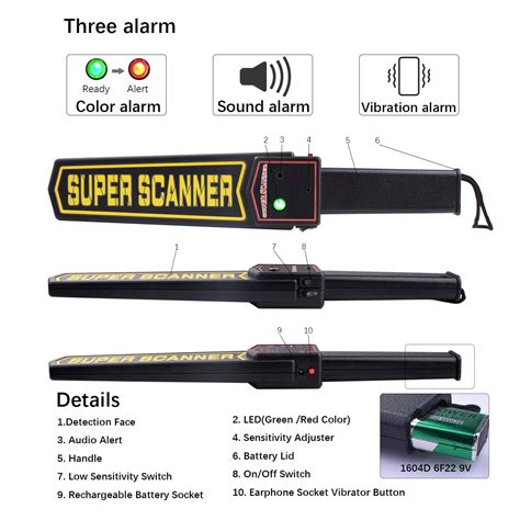 Md3003b1 Hand Held Metal Detector Wand Security Scanner With 9v Battery