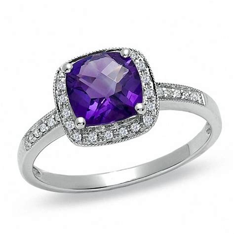 When comparing cushion cut and princess cut diamonds, one of the first things. Cushion-Cut Amethyst and Diamond Accent Engagement Ring in 14K White Gold | Engagement Rings ...