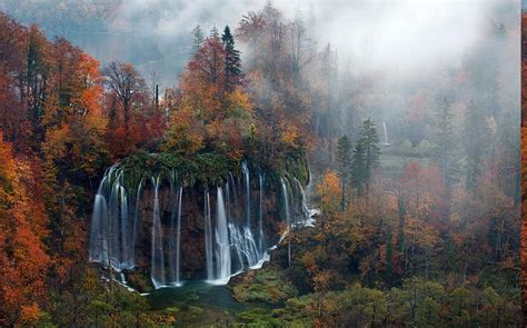 Wallpaper Trees Landscape Colorful Fall Waterfall Lake