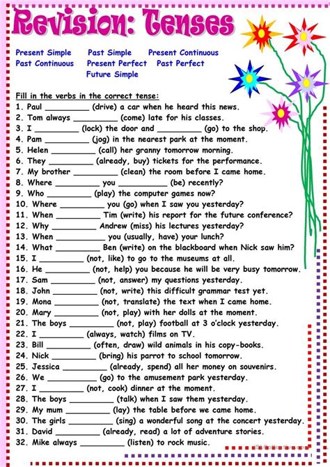 Welcome to esl printables, the website where english language teachers exchange resources: Tenses:Revision worksheet - Free ESL printable worksheets ...
