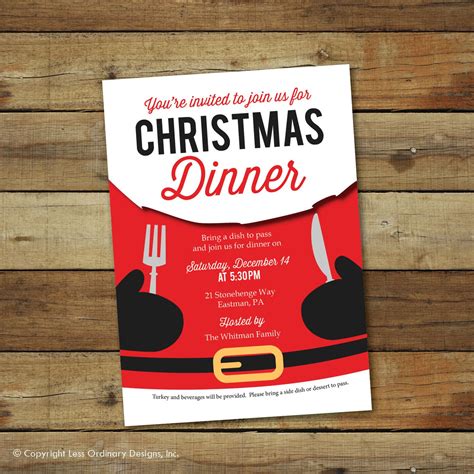 The most common company dinner party material is metal. Christmas party invitation, Christmas dinner invitation ...