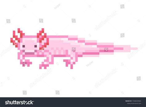 Pink Axolotl Pixel Art Character Isolated On White Background 8 Bit