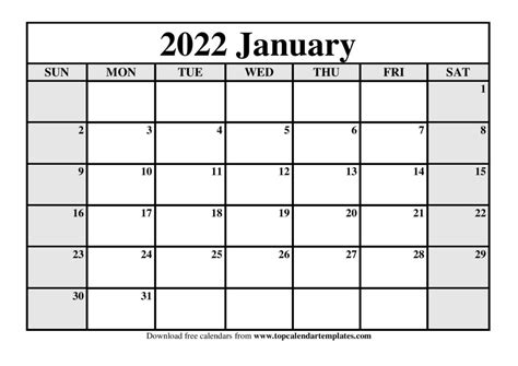 Printable Calendar January 2022 Templates Pdf Word Excel Printable